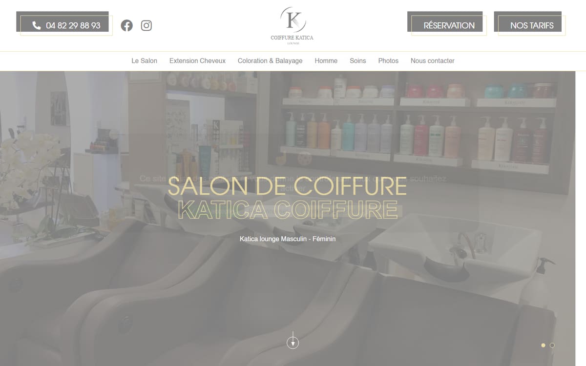 Capture de la page d’accueil du site officiel de Coiffure Katica Lounge