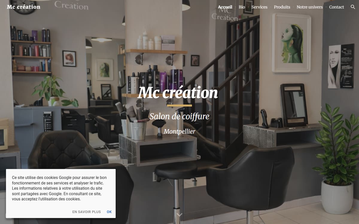 Capture de la page d’accueil du site officiel de MC Création